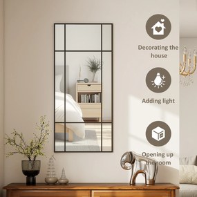 HOMCOM Oglindă de Perete Stil Fereastră Montaj Vertical Orizontal 110x50cm Negru | Aosom Romania
