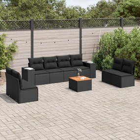 vidaXL Set mobilier de grădină cu perne, 9 piese, negru, poliratan