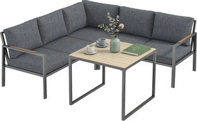 Outsunny Set Mobilier de Grădină Exterior 3 Piese 5 Persoane, 2 Canapele cu Perne Groase, 1 Masă de Cafea, 183x183x72cm, Gri Închis | Aosom Romania