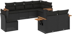 vidaXL Set mobilier de grădină cu perne, 8 piese, negru, poliratan