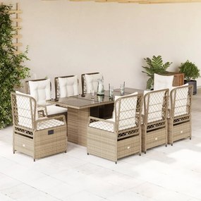 vidaXL Set de masă pentru grădină, 9 piese, cu perne, bej, poliratan