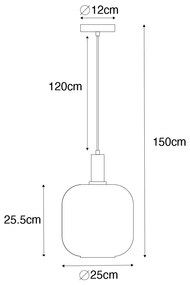 Lampă pendantă de design neagră cu alamă și sticlă chihlimbar - Zuzanna