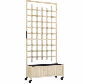 Outsunny Jardinieră cu spalier, ghiveci pe roți, pentru plante agățătoare, lemn masiv, 82,5x35x186cm, lemn natural | Aosom Romania