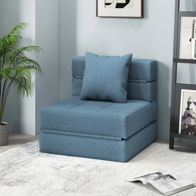 HOMCOM Fotoliu canapea-pat convertibil 1 loc cu 1 pernă cu husă detașabilă, țesătură albastru închis | Aosom Romania