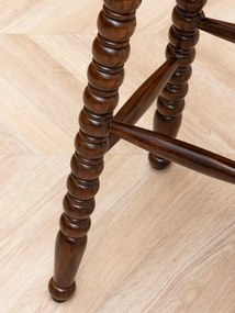 Scaun de bar din lemn de mango cu picioare sculptate, finisaj maro antichizat lucios, 66×36 cm, „Bolia"