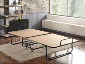 Pat pliabil XL Katlanir 90x200, stejar/negru, placaj/metal, cu saltea