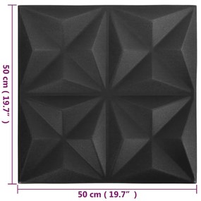 Panouri de perete 3D 48 buc. negru 50x50 cm model origami 12 m   48, Negru origami