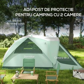 Outsunny Cort de Camping Impermeabil cu 4 Locuri, Zonă Separată de Dormit și Living, Cort din Poliester, 430x300x190 cm, Gri | Aosom Romania