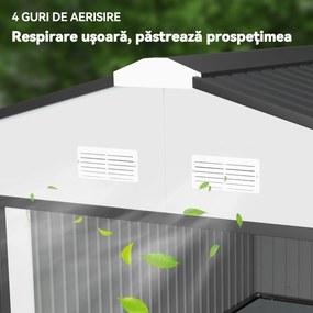Outsunny Cobertizo de Jardín Exterior 12,4 m² 340x386x200 cm con Puerta Corredera Techo Inclinado y 4 Ventanas Blanco | Aosom Romania