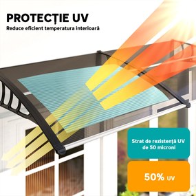 Streasina de exterior Outsunny 200x96cm din policarbonat si aluminiu, protectie pentru ferestre si usi, maro | Aosom RO