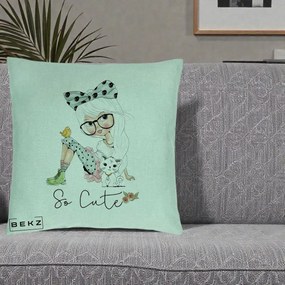 Perna Decorativa So Cute Fata Fashion, 40x40 cm, Verde Menta, Husa Detasabila, Perna Inclusa, BEKZ®