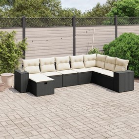 3264512 vidaXL Set mobilier de grădină cu perne, 8 piese, negru, poliratan