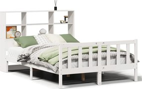 vidaXL Pat cu bibliotecă fără saltea, alb, 120x190 cm, lemn masiv pin