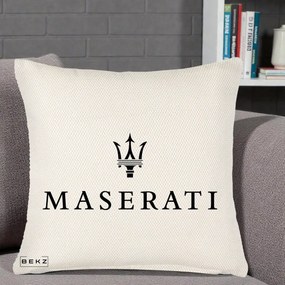 Perna Personalizata cu emblema Maserati, 40x40 cm, Crem Reliefat, Husa Detasabila, Perna Inclusa, BEKZ®