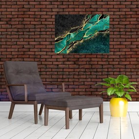 Tablou - Marmorat, petrol-auriu (70x50 cm)