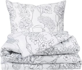 Lenjerie de pat Matex Satin Flori gri , 140 x 200cm, 70 x 90 cm