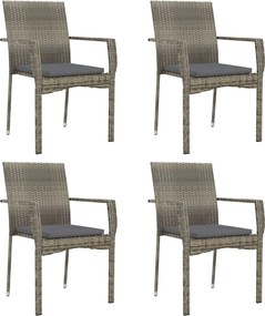 vidaXL Scaune de grădină cu perne, 4 buc., gri, poliratan