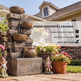 Outsunny Fântână de grădină cu iluminare LED pompă fântână decorativă în cascadă cu 5 niveluri flux reglabil maro rustic | Aosom Romania