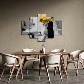 Tablou - Cuplu în dragoste sub o umbrelă, galben (150x105 cm)