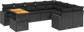 vidaXL Set canapele de grădină cu perne, 10 piese, negru, poliratan