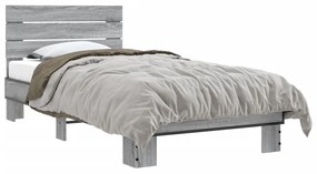 845755 vidaXL Cadru de pat, gri sonoma, 90x190 cm, lemn prelucrat și metal