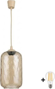 Brilagi - Lustră LED suspendată pe cablu R GLASS 1xE27/60W/230V Ø 14 cm bej/maro fumuriu