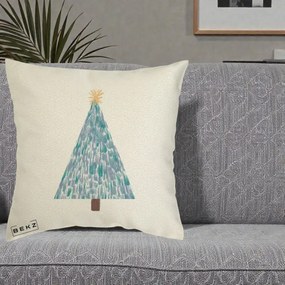 Perna Decorativa Brad de Craciun Acrilic Albastru, 40x40 cm, Ecru, Husa Detasabila, Perna Inclusa, BEKZ®