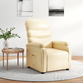 289683 vidaXL Fotoliu rabatabil, crem, piele ecologică