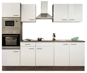 Mobilă de bucătărie Yorki cu corp din stejar Yorki, față alb satinat, dimensiune 270 cm