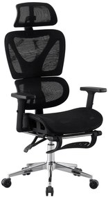 RIGACHAIR Scaun ergonomic, cotiere 2D, tetiera 2D, recliner 155°, suport picioare, Full Mesh, Negru