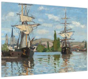 Tablou pe sticlă - Claude Monet, Ships Riding on the Seine at Rouen, reproducere (70x50 cm)