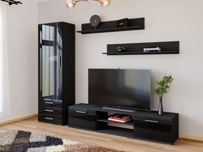 Mobilă pentru sufragerie Charlotte E107Negru lucios, Negru, Cu comodă tv, Cu componente suplimentare, Părți separate, PAL laminat, 192x240x43cm, 93 kg