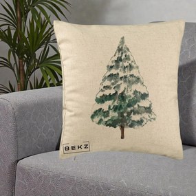 Perna Decorativa cu tematica de Craciun, Brad 2, 40x40 cm, Bej, Husa Detasabila, Perna Inclusa, BEKZ®