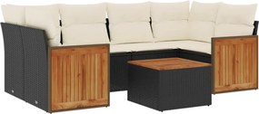 vidaXL Set canapele de grădină cu perne, 7 piese, negru, poliratan