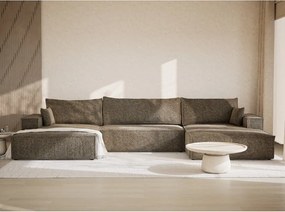 Colțar maro extensibil/cu spațiu de depozitare cu tapițerie din chenille (în formă de "U") Kyoto – Maison de Rêve