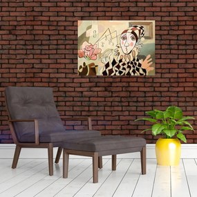 Tablou pe sticlă - Cubismul - arlechin și trandafir (70x50 cm)