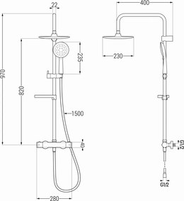 Mexen KX33 set de duș montat pe perete cu cap de duș și baterie termostatică, negru - 771503391-70
