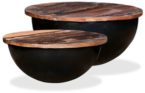 245257 vidaXL Set măsuțe cafea, 2 piese, negru, lemn masiv reciclat formă bol