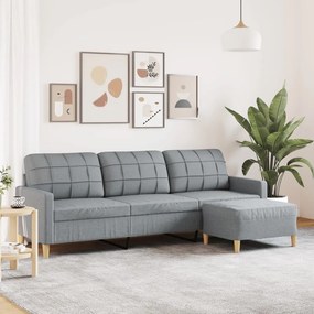 vidaXL Canapea cu 3 locuri și taburet, gri deschis, 210 cm, textil