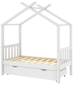322148 vidaXL Cadru pat de copii cu un sertar, alb, 70x140 cm, lemn masiv pin