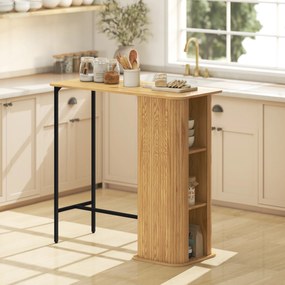 HOMCOM Masă Înaltă, Masă de Bar cu 3 Rafturi de Depozitare și Picioare Metalice, 112x50x106 cm, Lemn Natural | Aosom Romania