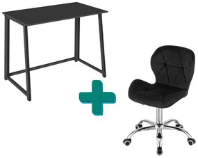Set birou ZARIMO masa 80x40 cm negru + fotoliu AVOLA VELVET negru