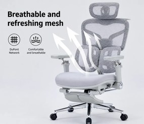 DeluxStar T9 FOAM Premium – Scaun ergonomic, Cotiere 6D, Suport Lombar Adaptiv, Spătar Reglabil pe Înaltime în 5 pozitii, Mecanism Înclinare/Blocare, Șezut buretat, Gri