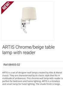 Aplica cu reader LED stil clasic design elegant ARTIS crom/bej