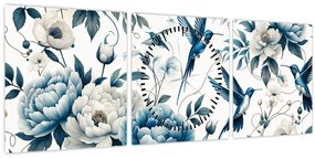 Tablou - Colibri cu flori (cu ceas) (90x30 cm)