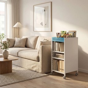 HOMCOM Bibliotecă mobilă cu rafturi reglabile, 3-stufiger Rollwagen mit oberem Korb, Weiß | Aosom Romania