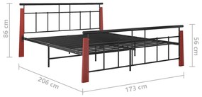 Cadru de pat, 160x200 cm, metal si lemn masiv de stejar Maro inchis, 160 x 200 cm