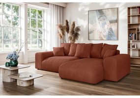 Colțar cărămiziu extensibil/cu spațiu de depozitare cu tapițerie din catifea reiată (cu colț variabil) Luma – Ropez