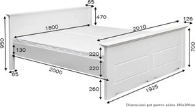 Pat lemn masiv alb Linea cu Sertar - 90x200, Da