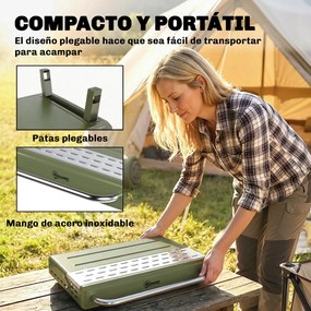 Outsunny Grătar pe Cărbune Pliabil 52x37x31,8 cm cu Grilă Reglabilă Raft Lateral Pliabil și Tavă Detașabilă Verde | Aosom Romania